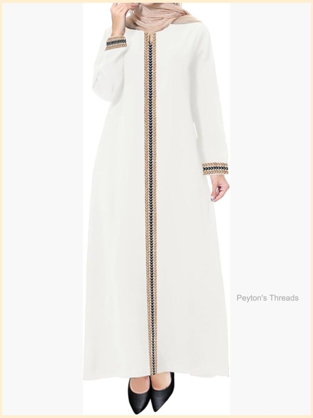 Embroidered Muslim Maxi Dress Long Sleeve Prayer Abaya Kaftan Modest Wear